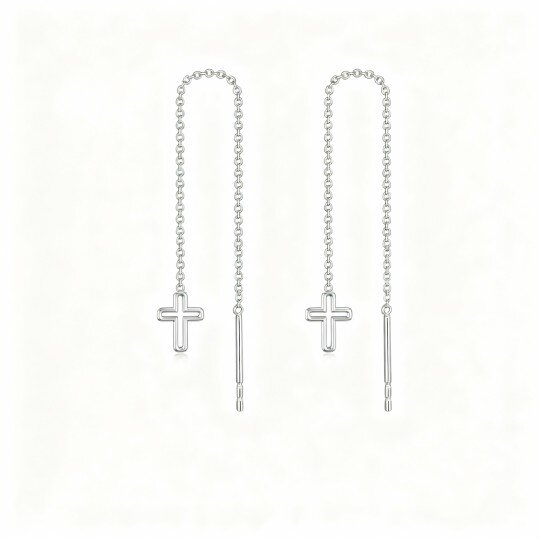 Brincos Cruz em Ouro Branco 10K