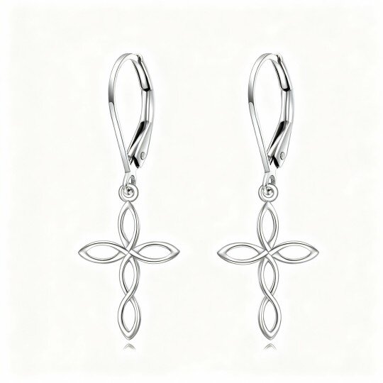 10K White Gold Cross Drop Earrings