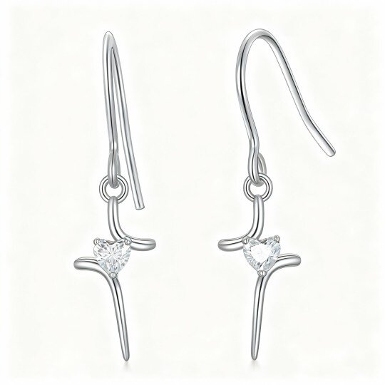 10K White Gold Cubic Zirconia Cross Drop Earrings