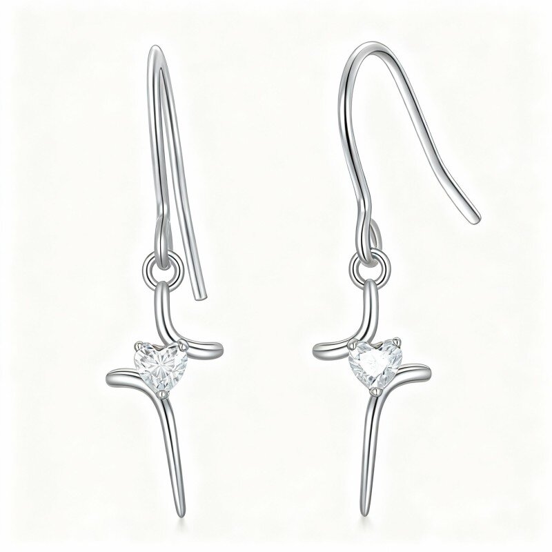 Orecchini pendenti a croce in oro bianco 10 carati con zirconi cubici-8