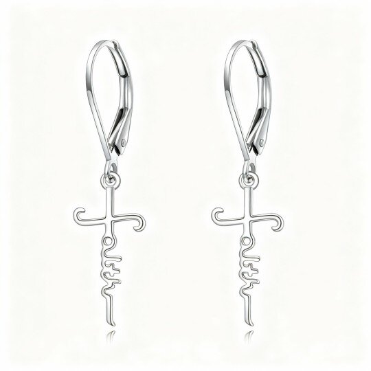 10K White Gold Cross Drop Earrings