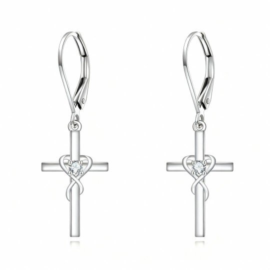 10K White Gold Cubic Zirconia Cross Drop Earrings