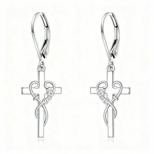 10K White Gold Cross Drop Earrings