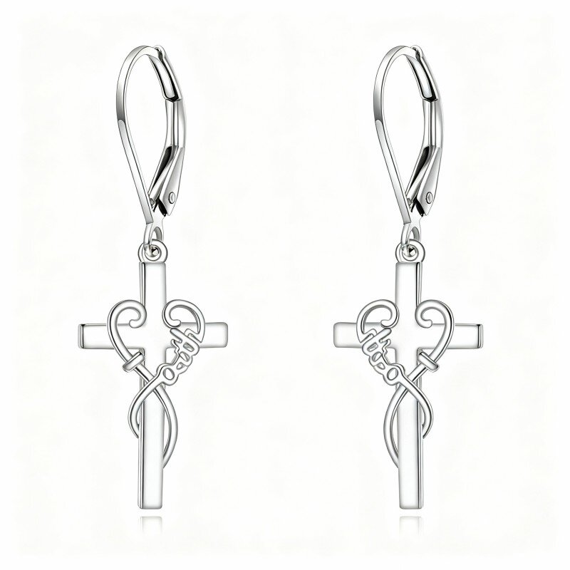 10K White Gold Cross Drop Earrings-19