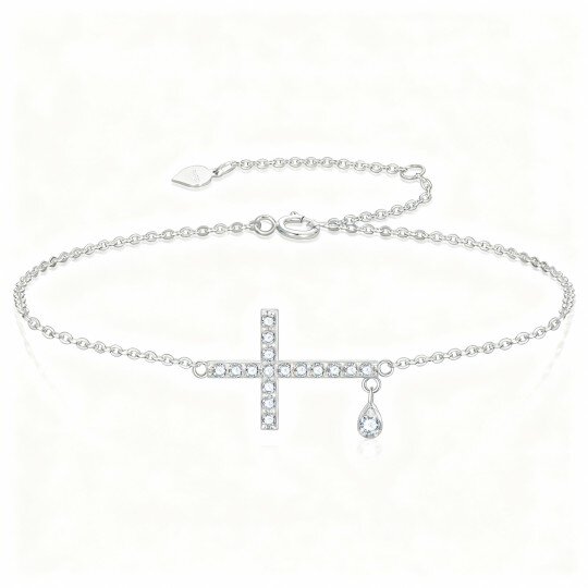 Bracciale con ciondolo a forma di croce e goccia in oro bianco 10K con zirconi cubici