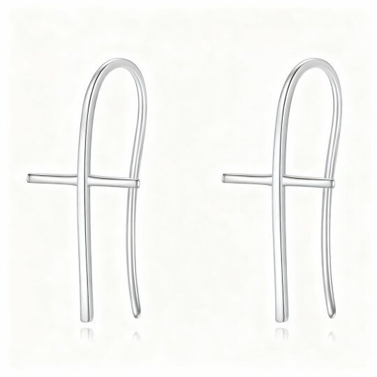 10K White Gold Cross Hoop Earrings