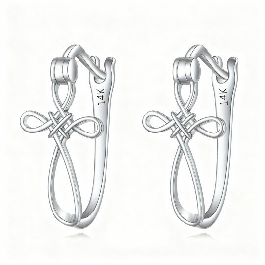10K White Gold Cross Hoop Earrings