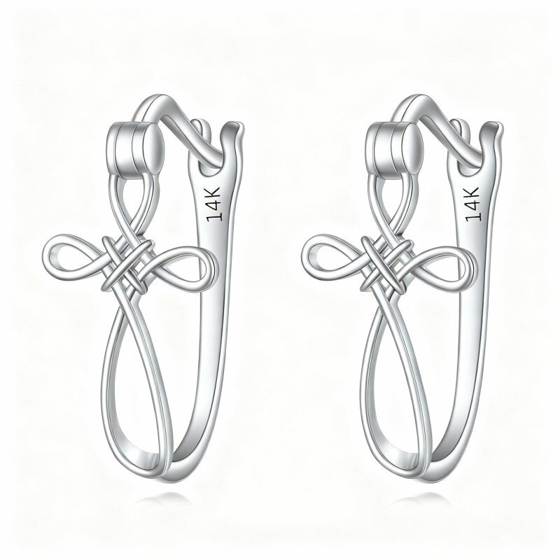 10K White Gold Cross Hoop Earrings-5