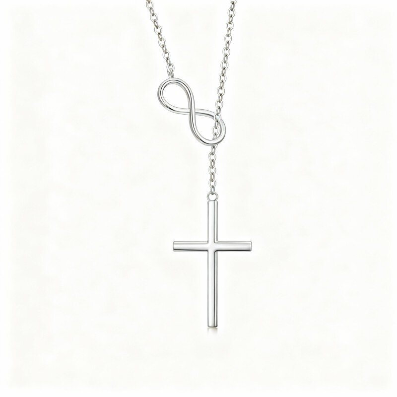 10K White Gold Cross & Infinity Symbol Pendant Necklace-14
