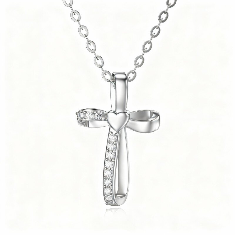 قلادة من الذهب الأبيض عيار 10 قيراط مرصعة بالزركونيا المكعبة بتصميم عقدة متقاطعة-5