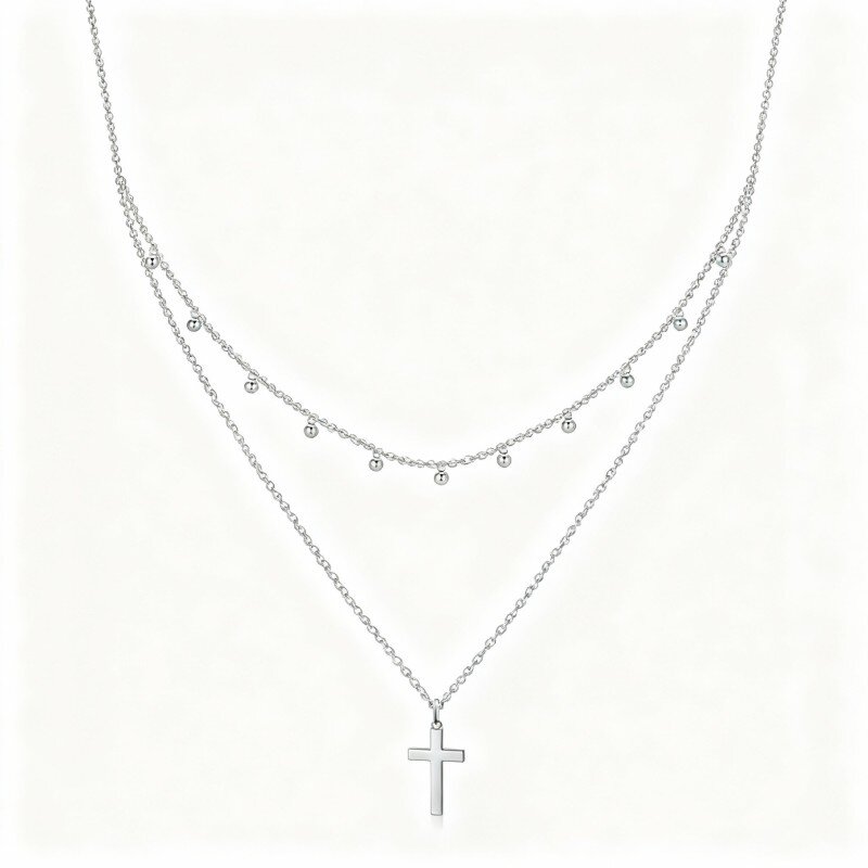 10K witgouden kruis gelaagde ketting-11
