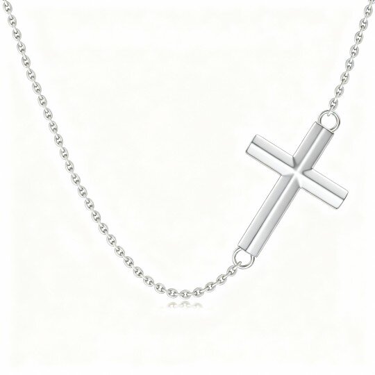 10K White Gold Cross Metal Choker Necklace