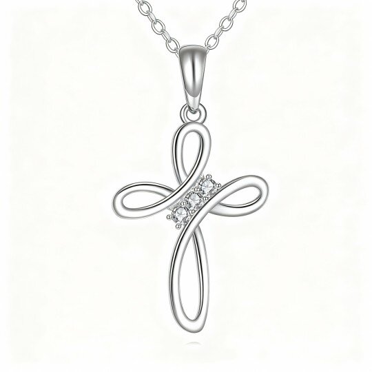 Halskette mit Kreuzanhänger aus 10-karätigem Weißgold und Zirkonia