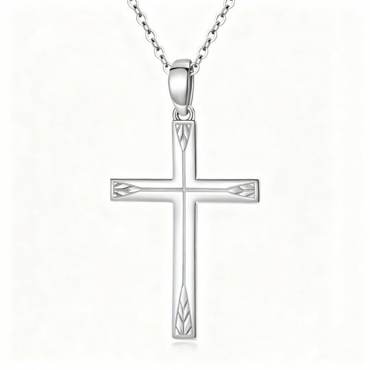 Colar com pendente cruz em ouro branco 9K