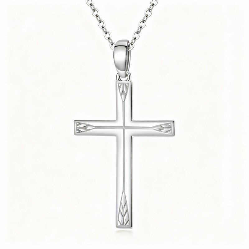 9K White Gold Cross Pendant Necklace-1