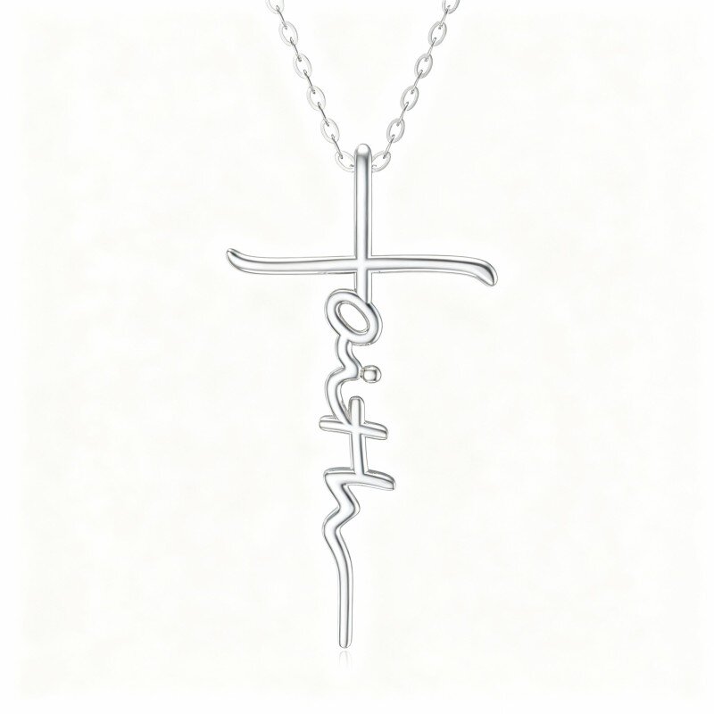 10K White Gold Cross Pendant Necklace-17