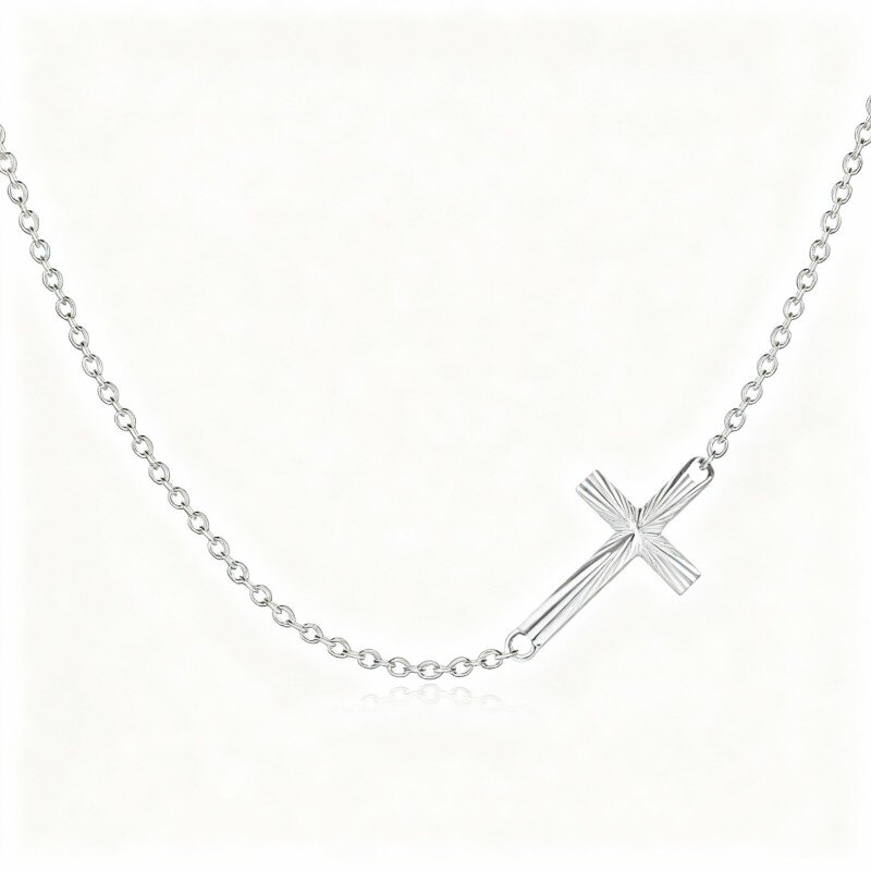 Collar con colgante de cruz chapado en oro blanco y platino-1