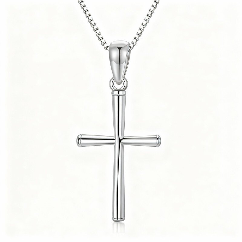 Collar con colgante de cruz de oro blanco de 10 quilates-19