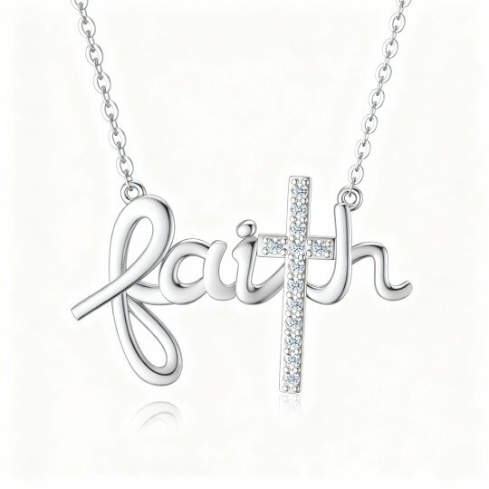 Halskette mit Kreuzanhänger aus 9-karätigem Weißgold und Zirkonia