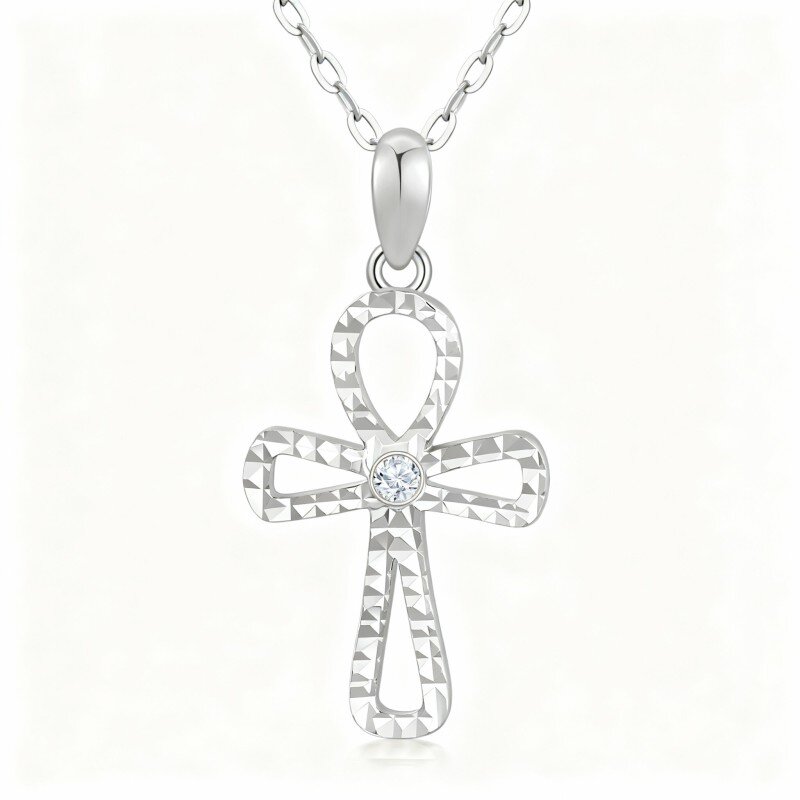 10K White Gold Cubic Zirconia Cross Pendant Necklace-10