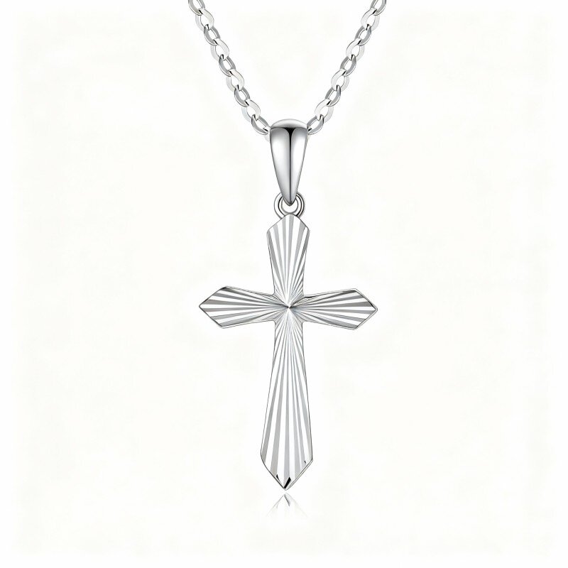 9K White Gold Cross Pendant Necklace-18