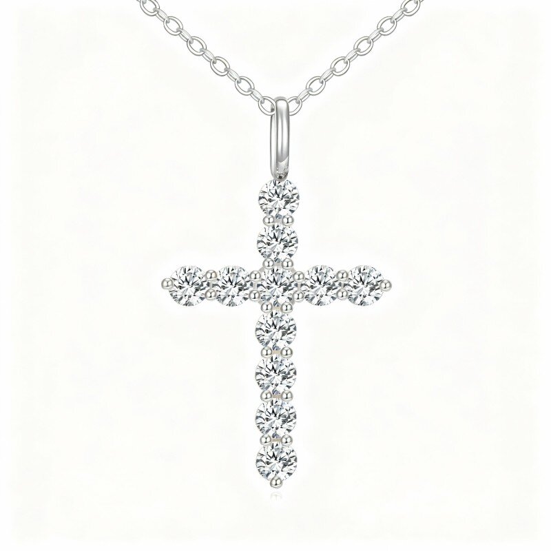 Collana con ciondolo a croce in oro bianco 10K e zirconi cubici-7