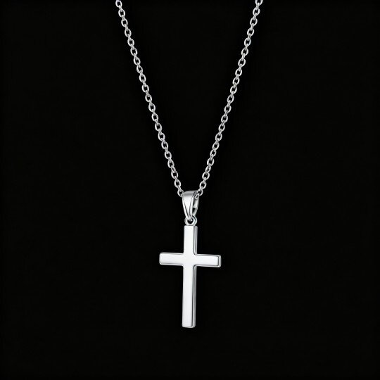 Colar com pendente de cruz em ouro branco 10K