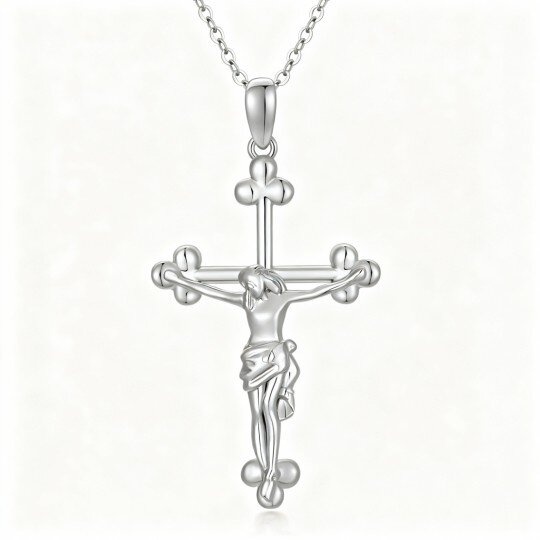 Colar com pendente de cruz em ouro branco 10K