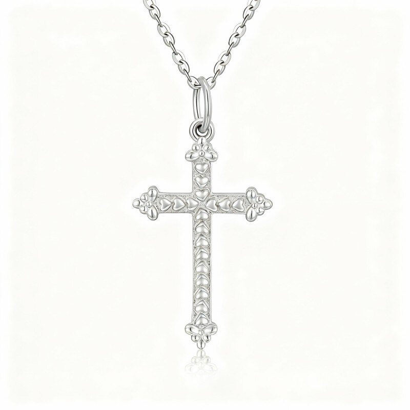 Collar con colgante de cruz de oro blanco de 18 quilates-1