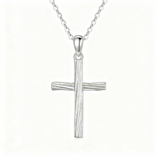 Colar com pendente de cruz em ouro branco 10K