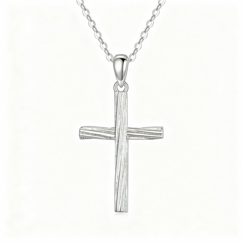 10K White Gold Cross Pendant Necklace-1