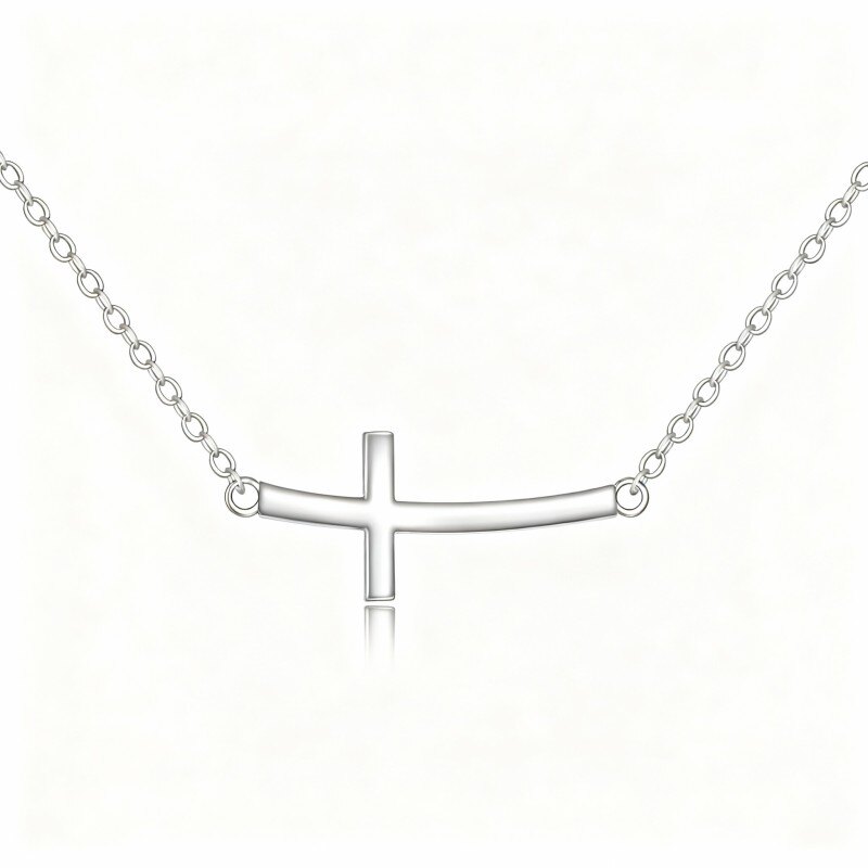 Halskette mit Kreuzanhänger aus 14-karätigem Weißgold-1