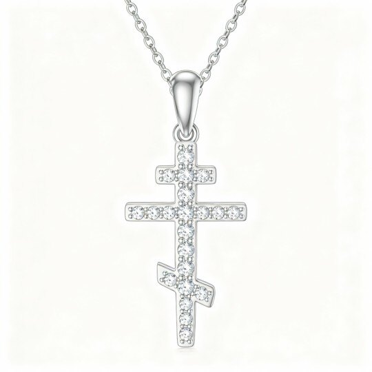 10Kホワイトゴールド キュービックジルコニア クロスペンダントネックレス