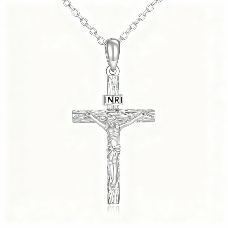 18K White Gold Cross Pendant Necklace-1