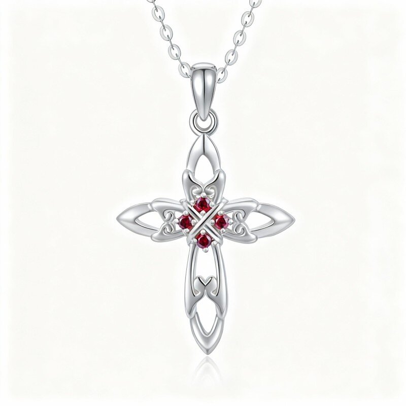 10K White Gold Cubic Zirconia Cross Pendant Necklace-13
