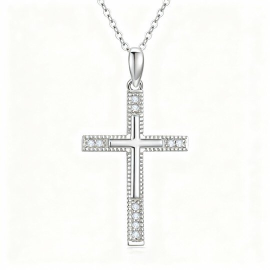 Colar com pendente de cruz em ouro branco 10K e zircónias cúbicas