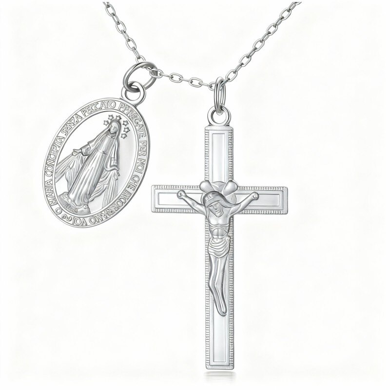 18K White Gold Cross Pendant Necklace-1