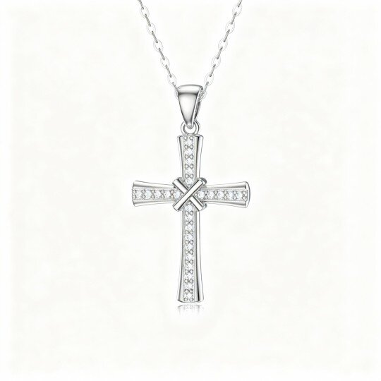 10K White Gold Cubic Zirconia Cross Pendant Necklace