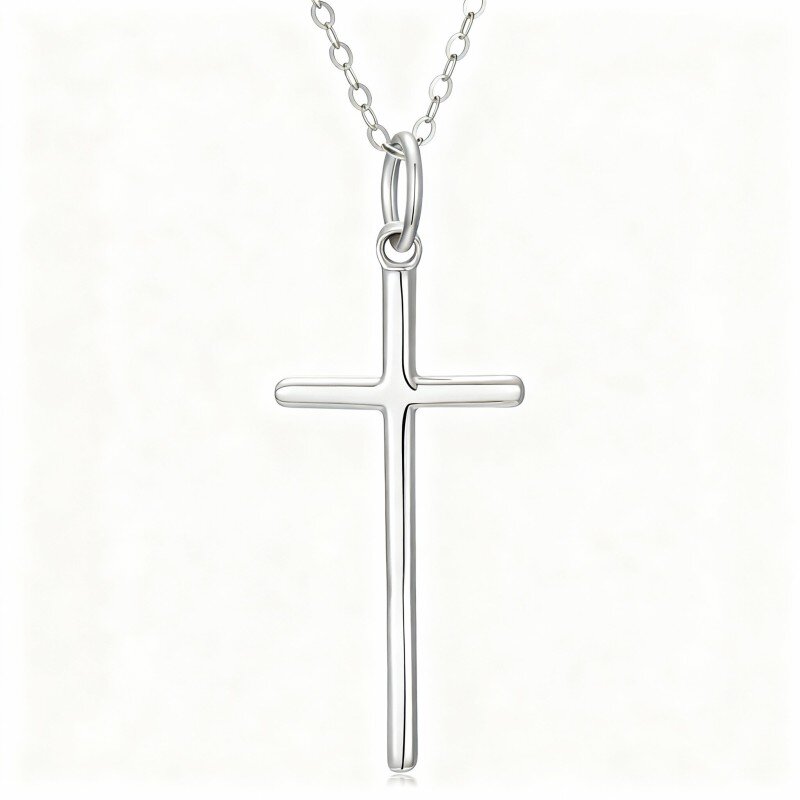 Colar com pendente de cruz em ouro branco 10K-19