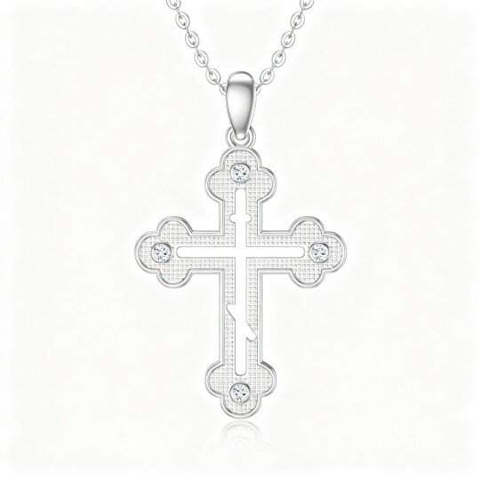Colar com pendente de cruz em ouro branco 10K e zircónias cúbicas