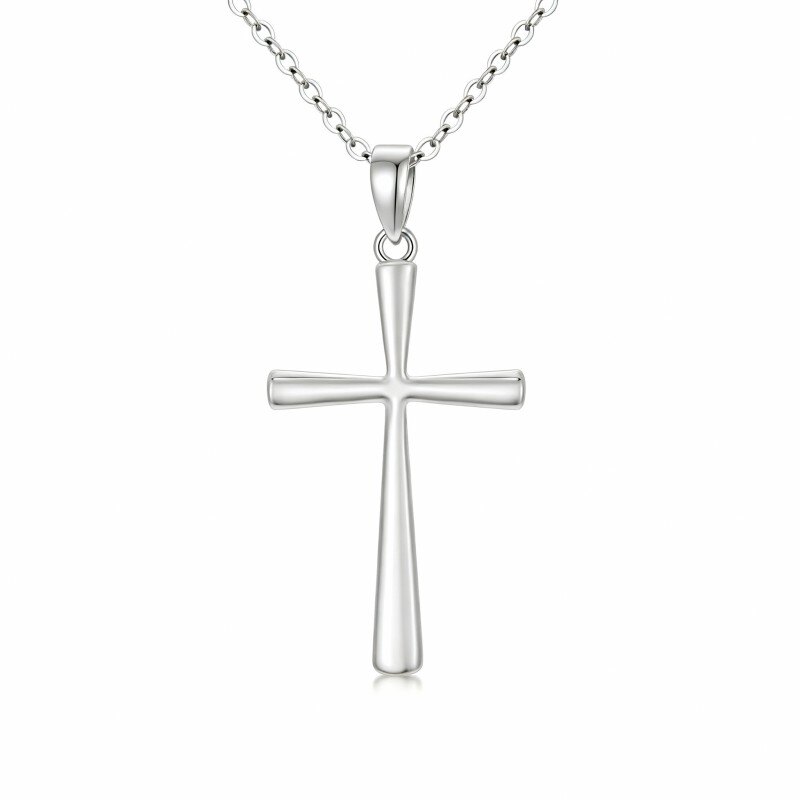 Collier pendentif croix en or blanc 18 carats-1