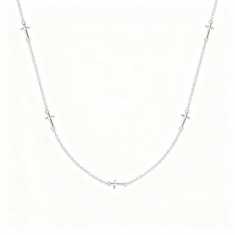 Collana con ciondolo a croce in oro bianco 10K-19