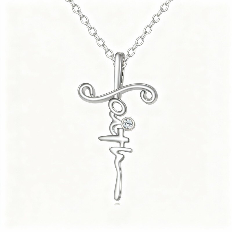 Colar com pendente de cruz em ouro branco 10K e zircónias cúbicas-6