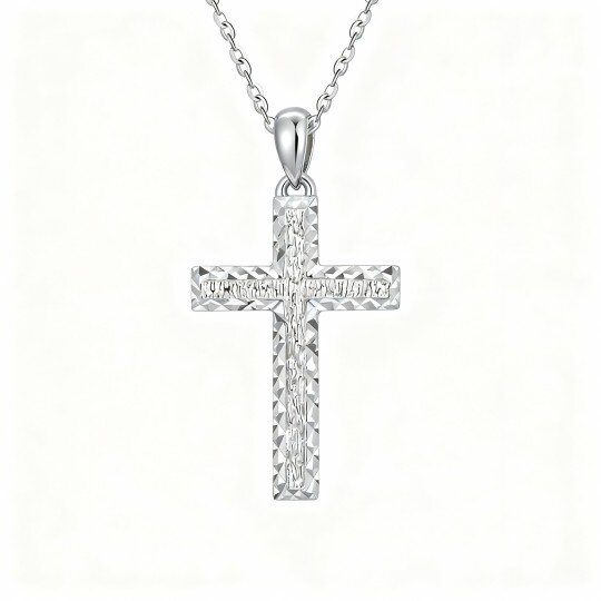 Colar com pendente de cruz em ouro branco 10K