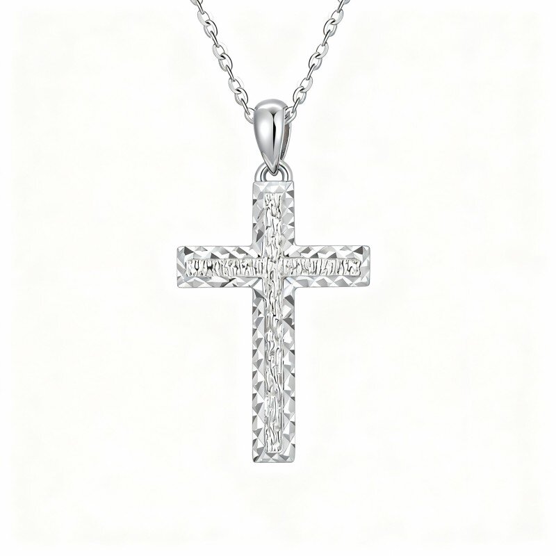 Collana con ciondolo a croce in oro bianco 10K-17