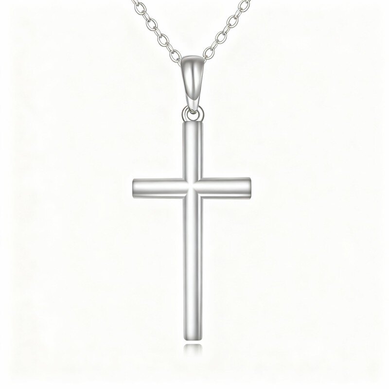 Collar con colgante de cruz de oro blanco de 14 quilates-1