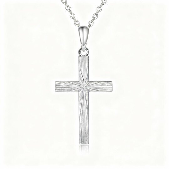 Colar com pendente de cruz em ouro branco 10K