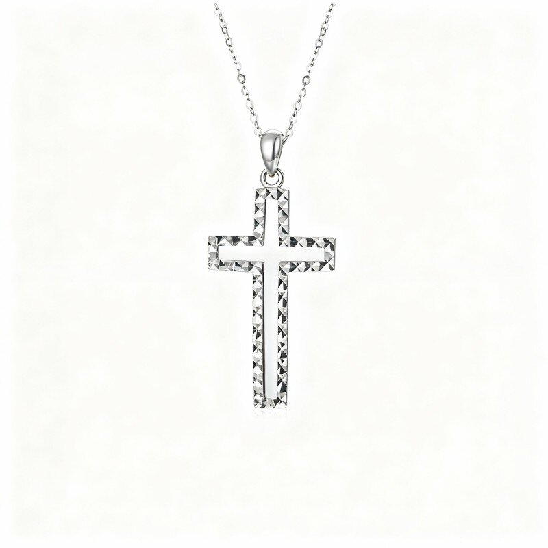 Colar com pendente de cruz em ouro branco 10K-20