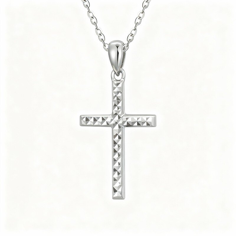 Collar con colgante de cruz de oro blanco de 14 quilates-1