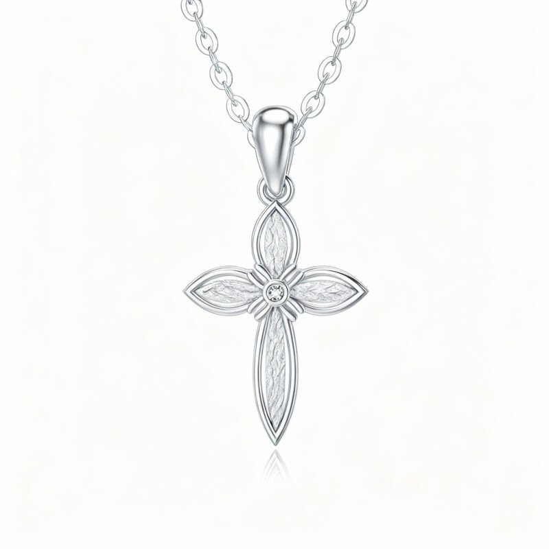 10K White Gold Cubic Zirconia Cross Pendant Necklace-9